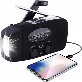 Powerbanka Mini Solární Rádio Klička AM FM USB Powerbanka Svítilna DYNAMO PREMIUM černá