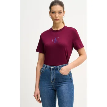 Dámské tričko Bavlněné tričko Calvin Klein Jeans dámské, fialová barva, LV047E804G 83A, vel. M