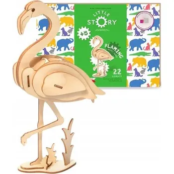 Dřevěná hračka Little Story Dřevěné Puzzle Model 3D - Plameňák
