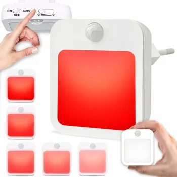Noční světlo NOČNÍ LAMPA DO ZÁSUVKY S ČIDLEM POHYBU ČERVENÉ LED SVĚTLO