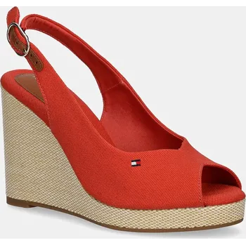 Dámské sandále Sandály Tommy Hilfiger FLAG HIGH WEDGE ESPAD SLINGBACK červená barva, FW0FW08597 33X, EUR 41