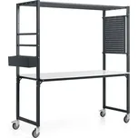 Mobilní multifunkční stůl TEAMWORK, box na příslušenství, perforovaný panel, antracitová/whiteboard