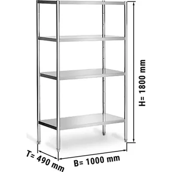 Dílenský regál vasegastro Regál - nerezová ocel 1000 x 500 x 1800 mm