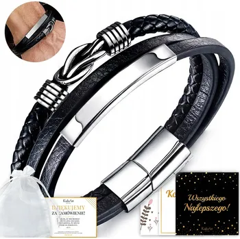 Náramek PRÉMIOVÝ PÁNSKÝ KOŽENÝ NÁRAMEK ČERNÝ ELEGANTNÍ OCEL TITANOVÁ KailaArt