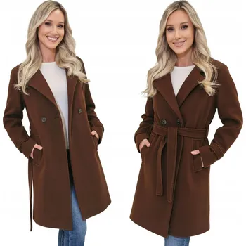 Dámský kabát Módní proužkovaný kabát s páskem – přechodný jarní/podzimní dámský L