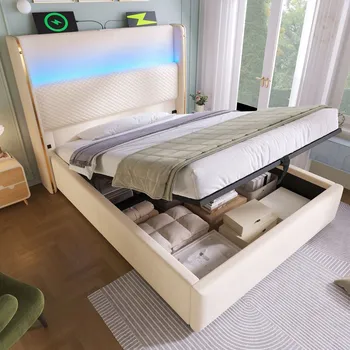 Postel Jednolůžková dřevěná postel Arhatreya 90x200, béžové odstíny