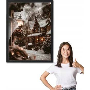 Obraz Obraz s rámem, vzor ZIMNÍ MĚSTEČKO černý rámeček 30x40 na zeď do obýváku