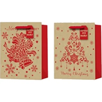 Dárková taška Taška dárková 100x150 mm motiv stromku, zvonečku mix, červená, přírodní