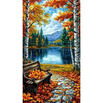 Diamantové malování Diamantové malování - Podzimní břízky a lavička (100 x 50)