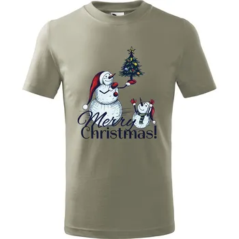 Dětská móda Dětské tričko Merry christmas Velikost: 110 /4 roky, Barva trička: Světle khaki