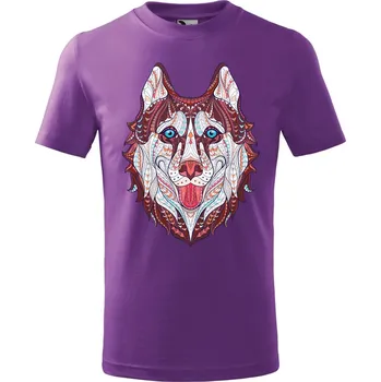 Dětské tričko s potiskem Hlava vlka Velikost: 110 /4 roky, Barva trička: Fialová