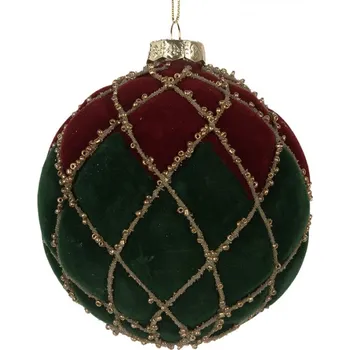 Vánoční ozdoba Červeno-zelená kulatá vánoční ozdoba se sametovým povrchem Lagala IV – 10x10 cm