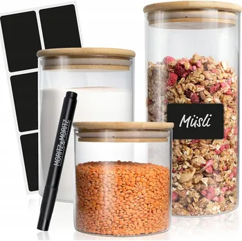 Sklenice Moritz & Moritz 3x úložná zavařovací sklenice s víkem 500/750/1500 ml