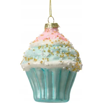 Vánoční ozdoba Vánoční Koule skleněná bábovička růžovo-stříbrná - muffin