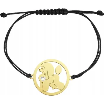 Náramek Zlatý náramek se psem Pudel 925 Šňůrka Dárek Žena GRAVÍROVÁNÍ DÁREK
