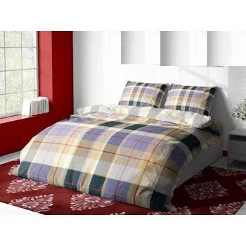 Povlečení Flanelové povlečení Modré káro 140 x 200, 70 x 90 cm knoflík