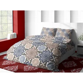 Povlečení Flanelové povlečení Modrá mandala béžové 140 x 200, 70 x 90 cm knoflík