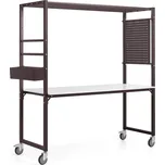 Mobilní multifunkční stůl TEAMWORK, box na příslušenství, perforovaný panel, vínová/whiteboard deska