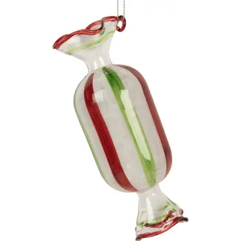 Vánoční ozdoba Červeno-zelená skleněná vánoční ozdoba bonbon s proužky – 5x13 cm