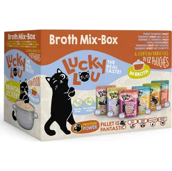 Krmivo pro kočku 12x70g Lucky Lou Extra Food filet ve vývaru - smíšené balení (6 druhů)
