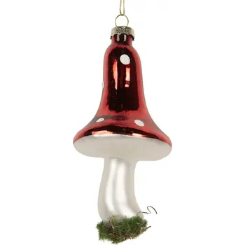 Vánoční ozdoba Skleněná vánoční ozdoba houbička muchomůrka s mechem – 6x12 cm