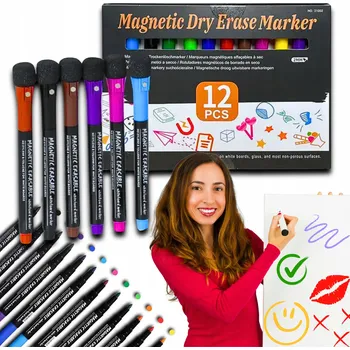 Popisovač na bílou tabuli, vícebarevný Magnetic, 12 ks