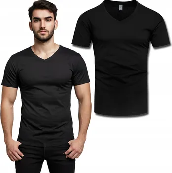 Pánské tričko Pánské Tričko Pánské tričko s výstřihem do V vel. XXL Bavlněné Bez Potisku Černé