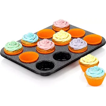 Forma na pečení Granitová forma na muffiny se silikonovými košíčky, 13dílná sada