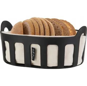 chlebník Košík na pečivo KULIG kovový černý s bavlněnou vložkou