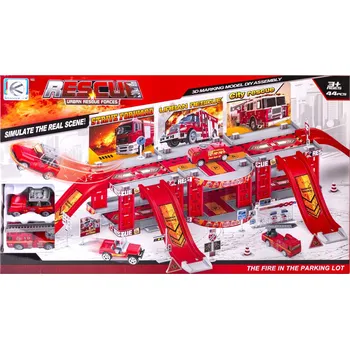 autodráha PARKOVIŠTĚ GARÁŽ PRO VOZIDLA HASIČSKÉHO SBORU SADA SE 2 AUTÍČKY HASIČSKÁ ZBROJNICE