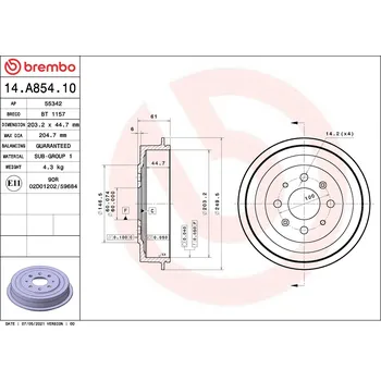 Brzdový buben Brzdový buben BREMBO 14.A854.10