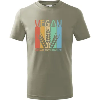 Dětská móda Dětské tričko s potiskem Vegan Velikost: 110 /4 roky, Barva trička: Světle khaki