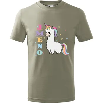Chlapecké tričko Dětské tričko s potiskem Lama jednorožec Velikost: 158/12 let, Barva trička: Světle khaki