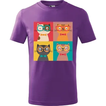 Dětské tričko s potiskem Čtyři kočky Velikost: 158/12 let, Barva trička: Fialová