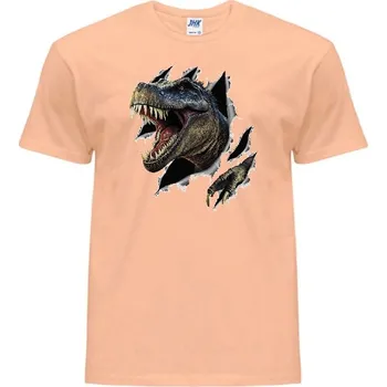 Pánské tričko panske-levne-bavlnene-tricko-potisk-trhajici-t-rex Barva: Orange neo - meruňková, velikost: XS