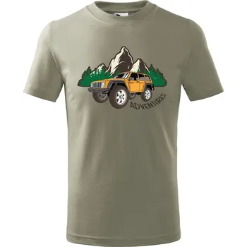 Dětská móda Dětské tričko s potiskem Adventures Velikost: 146/10 let, Barva trička: Světle khaki