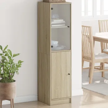 Highboard se skleněnými dvířky dub sonoma 35 x 37 x 142 cm