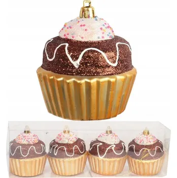 Vánoční dekorace Sada 4 Vánočních ozdob Muffiny 8cm Plastové VÁNOČNÍ OZDOBY na stromeček