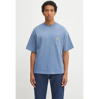 Bavlněné tričko Carhartt WIP S/S Hudson Pocket, M, modrá, 50X