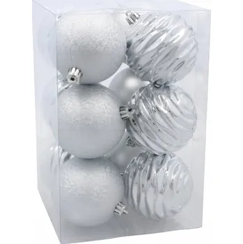 Vánoční dekorace Sada plastových vánočních koulí 8 cm, stříbrná barva