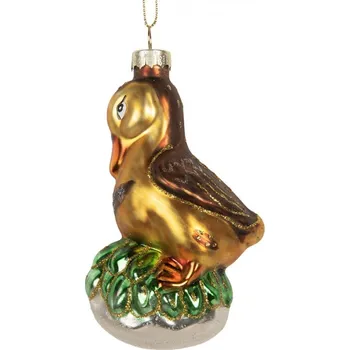 Vánoční ozdoba Žlutá skleněná vánoční ozdoba kachna – 6x5x11 cm