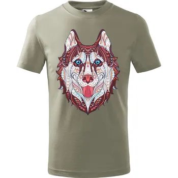 Chlapecké tričko Dětské tričko s potiskem Hlava vlka Velikost: 158/12 let, Barva trička: Světle khaki
