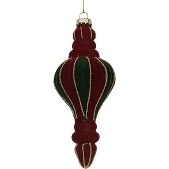 Vánoční ozdoba Červeno-zelená vánoční ozdoba se sametovým povrchem Lagala III – 6x15 cm