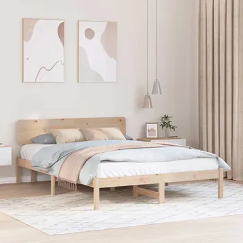 Ložnice Rám postele s čelo Přírodní 160 x 200 cm Masivní borové dřevo