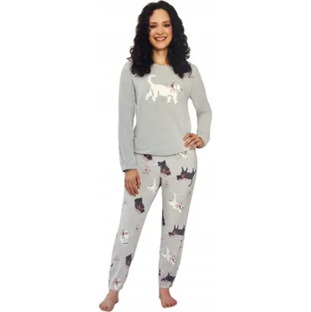 Dámské pyžamo Cleve Dámské pyžamo velurové dvoudílné šedé s kočkami vel. XL