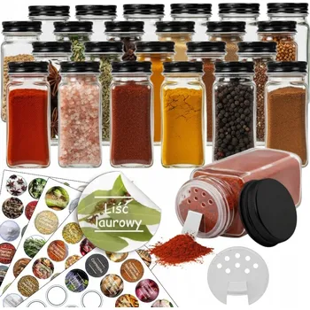 Sklenice NÁDOBY NA KOŘENÍ 24 KS Sklenice Organizér na kořenky SAMOLEPKY