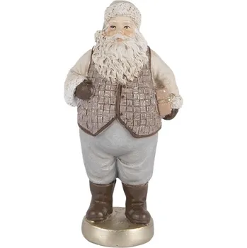 Vánoční dekorace figurka Santa Clause ve vestičce s dárkem – 8x6x16 cm