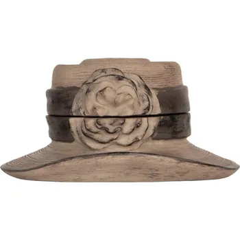 Šperkovnice Hnědá šperkovnice klobouk s ozdobnou květinou – 22x11 cm