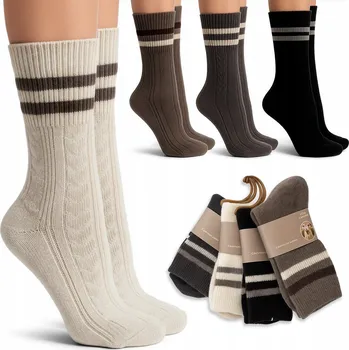Dámské ponožky 4 x ponožky KAŠMÍROVÉ sportovní vlněné ponožky PŘÍRODNÍ TEPLÉ
