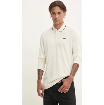 Pánské tričko Bavlněné tričko s dlouhým rukávem HUGO béžová barva, 50525864 01X, vel. XL